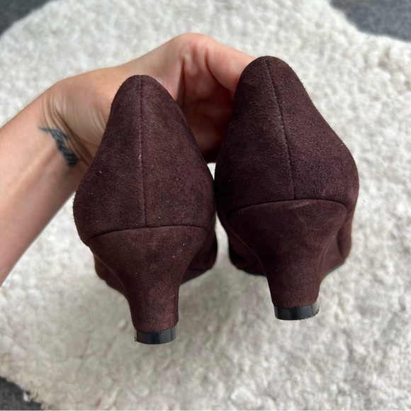 Me Too Round Gathered Toe Brown Suede Wedges Style Leena14 Size 8.5 - Picture 8 of 10